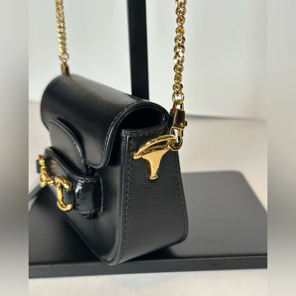 Gucci Horsebit 1955 Nano Crossbody Bag in Black with Gold Hardware